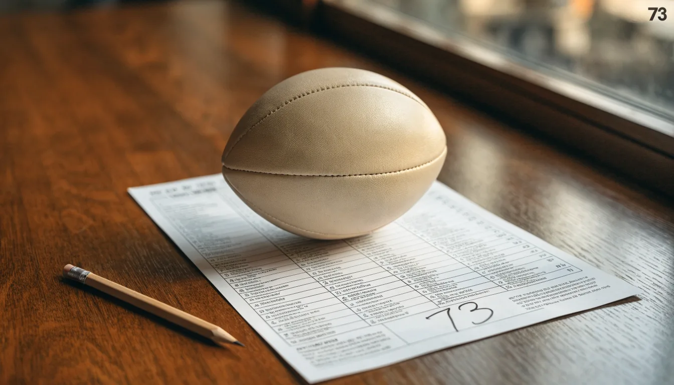 Uma bola de futebol pousada sobre um talão de apostas em branco numa mesa de madeira, à luz do dia
